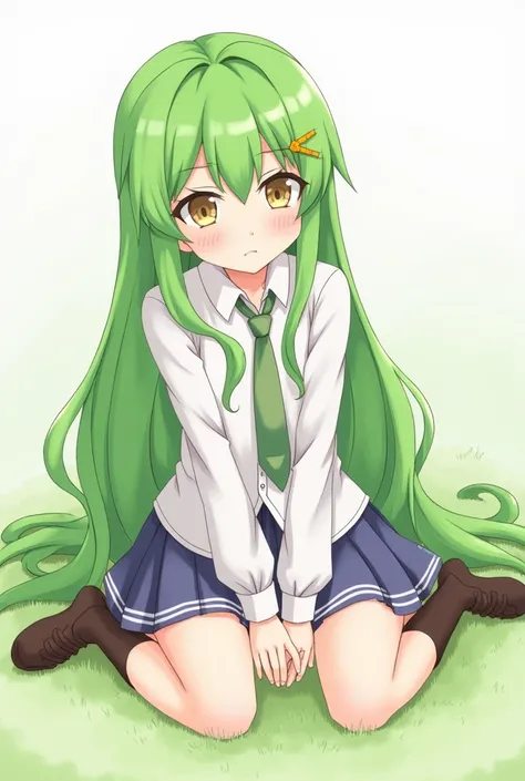 anime girl with green hair sitting on the ground, an anime drawing by Shitao, pixiv, hurufiyya, cute anime girl, anime visual of a cute girl, (anime girl), pretty anime girl, anime moe artstyle, anime best girl, anime girl with long hair, , mikudayo, beaut...