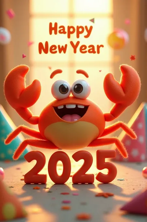 Ask for a cute orange crab in the middle and write happy new year 2025