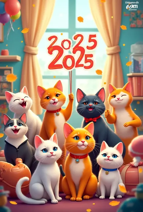 Cats happy new year 2025 with U Ghjattinu Di Corti logo 