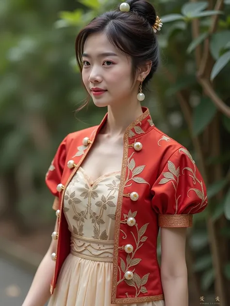 The attire is beautiful and elegant, designed for everyday wear with a delicate fusion of English and Chinese elements. The dress features a classic Regency empire waistline, but its lightness and simplicity make it ideal for daily occasions. The bodice is...