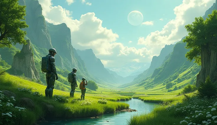 "A peaceful green planet in 2025 where humans and robots live in harmony with nature."

