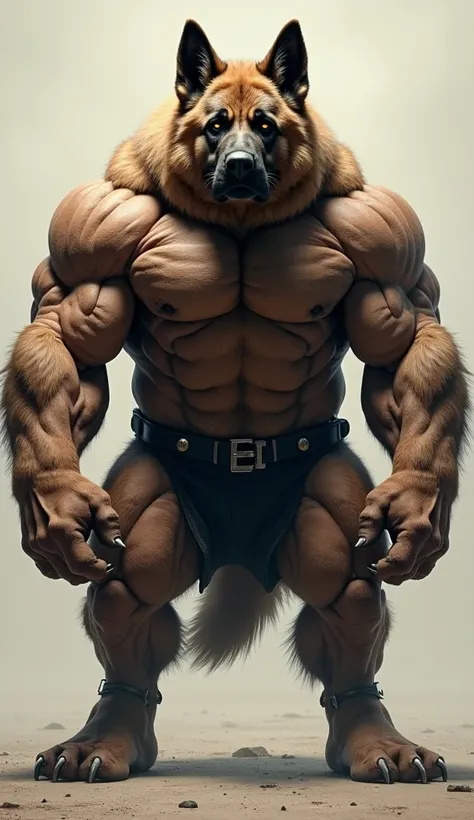 Massive muscular furry German Shepherd, huge muscles, huge musculature, strong physique