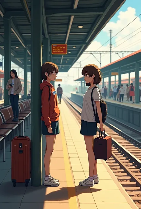 Girls in train station 