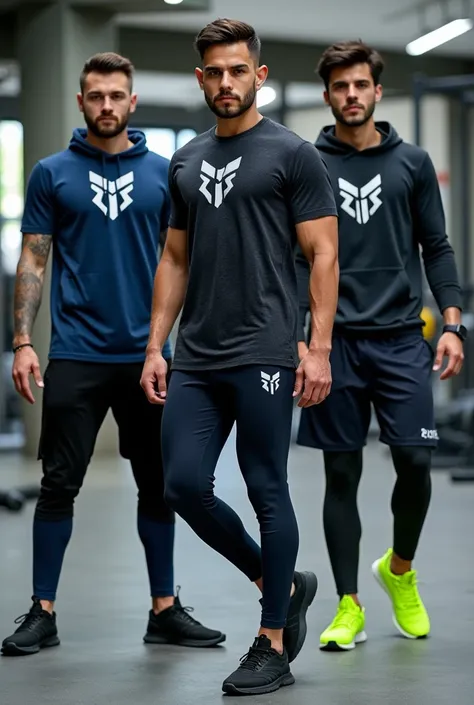 "A trendy and premium sportswear collection designed for Muhammad Ibrahim Industrie. The lineup includes athletic t-shirts, hoodies, joggers, leggings, and shorts. Each piece prominently features the Muhammad Ibrahim Industrie logo and branding, with moder...