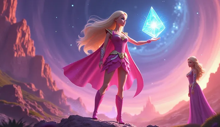 With her skills and determination, Barbie defeats Malyster and retrieves the Crystal of Light. The planets sparkle and shine are restored, and Queen Zara thanks Barbie for saving her kingdom