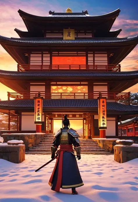 New Year, the first sunrise of the year, Samurai Master GOD, great female cyborg neo castle, near future, golden brown omnibus, full body AI latest technology, hope for the future, K latest technology, wonderful, cool, a mass of hope (masterpiece, highest ...