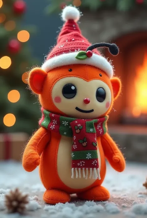 Reddit doll with Christmas scarf and Christmas hat