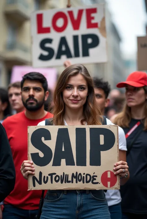 Manifestation de l’extrême Gauche avec humains de face, pancarte Le PLANNING SVP !! Une pancarte : PAS DE SAIP 