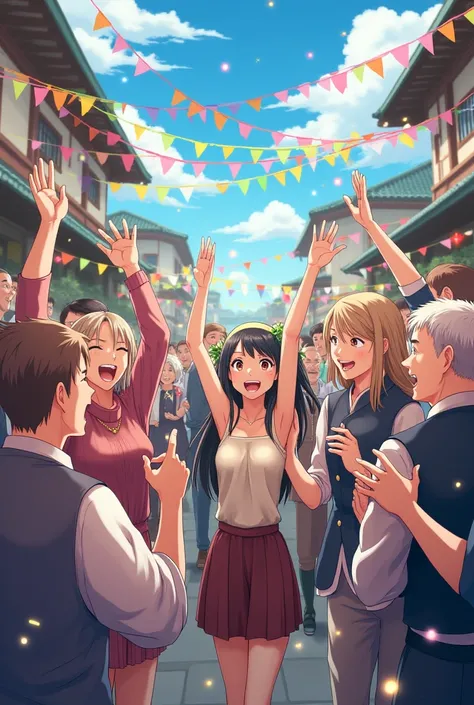 Big Happy new year 2025 in anime. A  after long battle war come to an new year celebrate party with joy and funny.