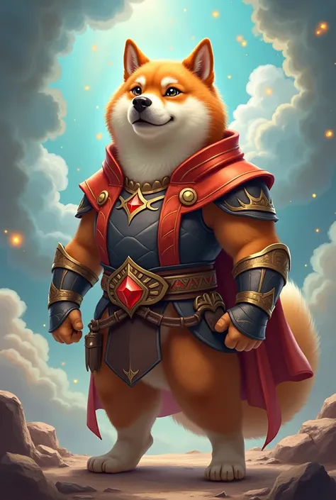 make me a picture according to the reference picture above... make me the character Borkius Maximus with a shiba dog version