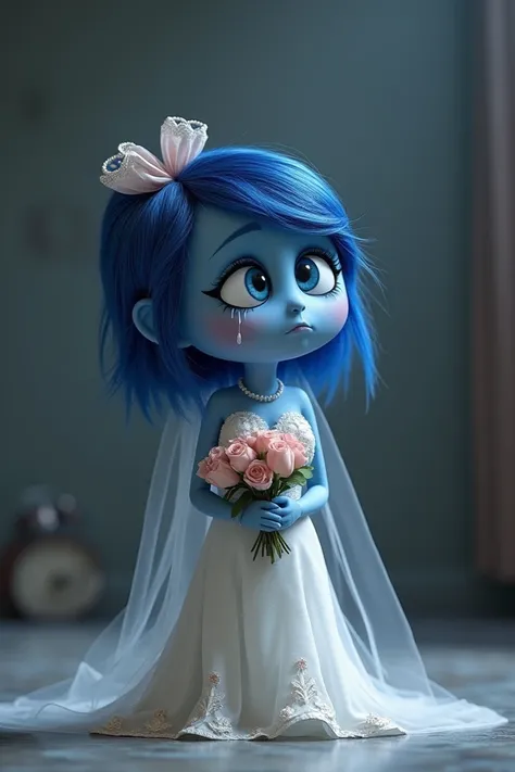 Sadness from the movie Inside Out dressed as a wedding