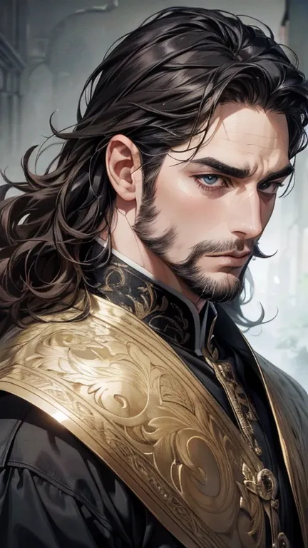 (best quality,4k,8k,highres,masterpiece:1.2),ultra-detailed,(realistic,photorealistic,photo-realistic:1.37),36 year old man,3 day beard,handsome anime,portraits,strong,masculine,dark hair,sharp jawline,mesmerizing eyes,perfectly styled hair,cool anime outf...