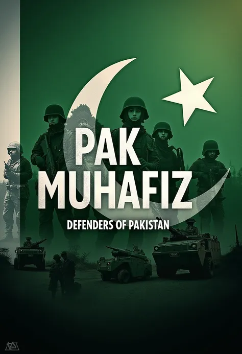 Create a YouTube channel banner channel name pak muhafiz select Pakistan flag pictures and army pictures and write text  pak muhafiz