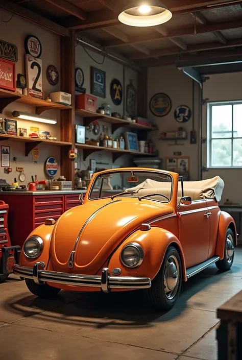 Vw convertible in a garage 