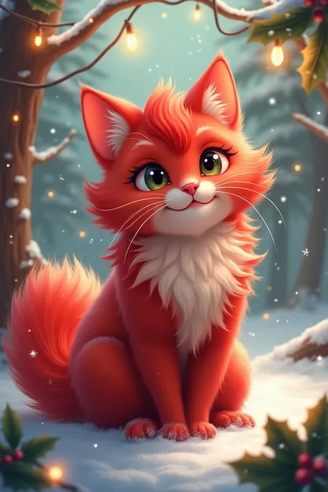 Christmas Cat with strawberry hair