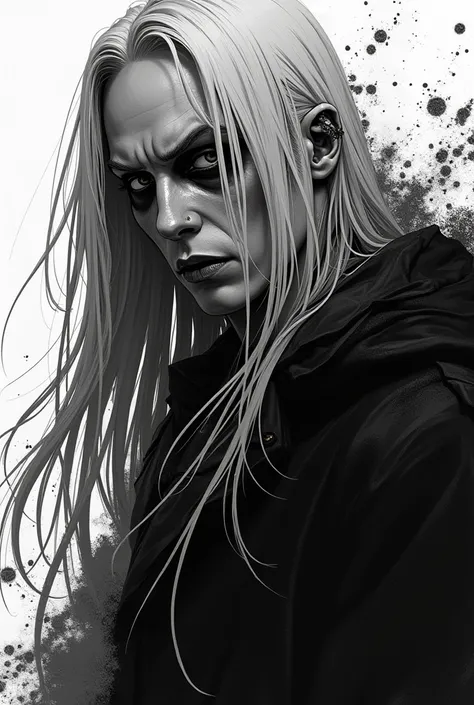 Portrait of per yngve ohlin 
in black and white gritty anime style like record of ragnarok