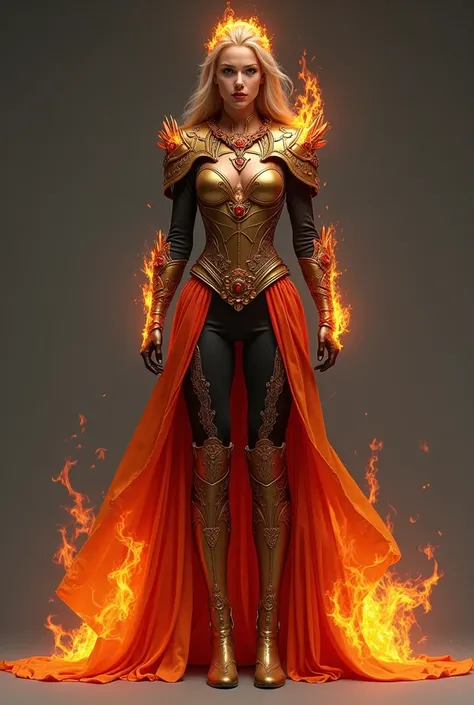 Key Costume Design Features: 
Colors: 
• Fiery Tones: Shades of orange, red, yellow, and gold to reflect flames.
• Black and Charcoal Grey: To represent ashes and burnt elements, adding depth to the 
costume.
• Metallic Copper and Bronze: To symbolize...