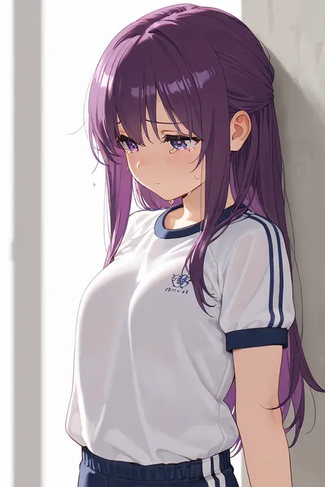 masterpiece,  purple hair , Gym clothes ,   cute,Big Breasted ,  sad face,Male Apprenticeship and Sexual Behavior, tears、