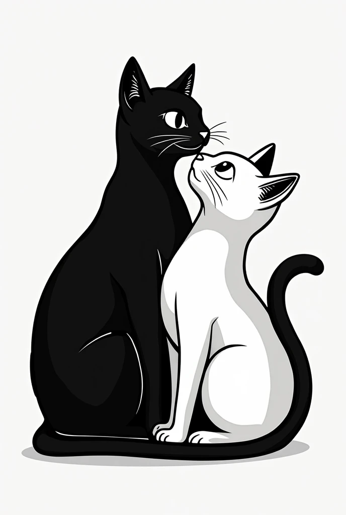 2 cat black and white, Vector Art, Flattening, smooth line art, Minimalism, graphic design aesthetics, flat illustration, (masterpiece, best quality, perfect composition, very aesthetic, absurdres, ultra-detailed, intricate details, Professional, official ...