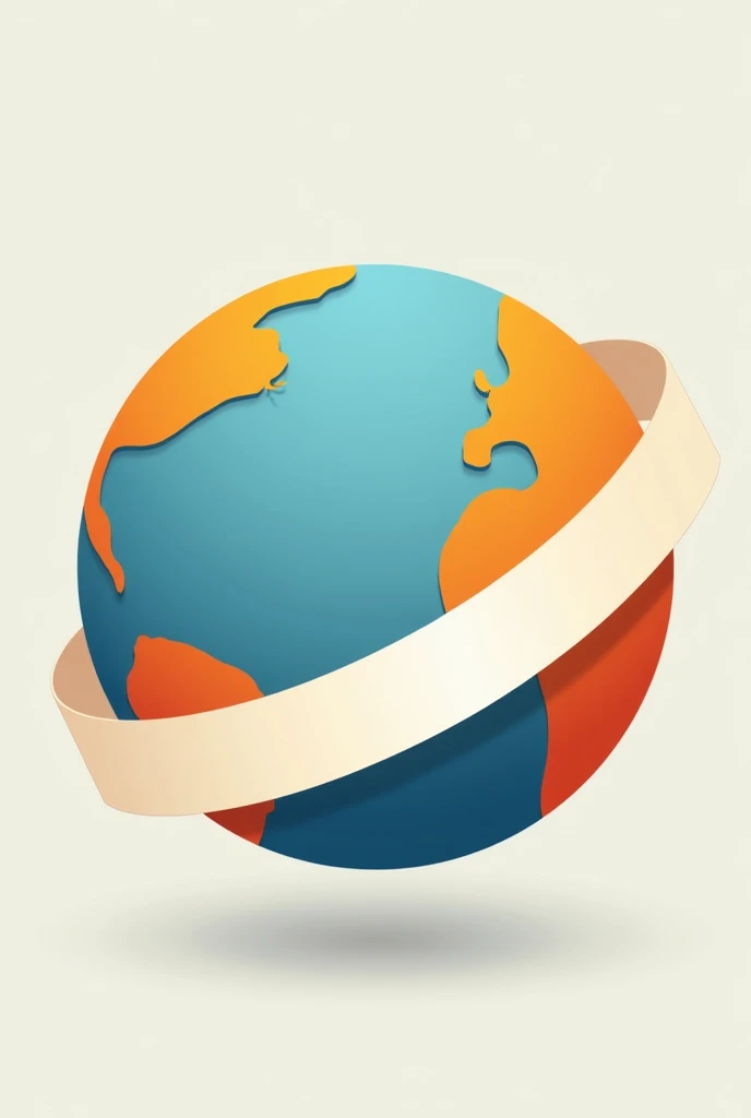 An unrealistic terrestrial globe in the colors blue and orange with a white stripe running through it (cannot be realistic, It has to be a 2D drawing)