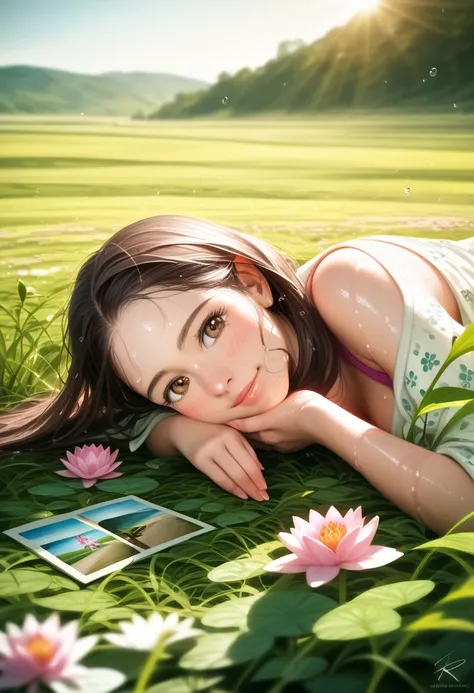 (best quality,4k,highres,masterpiece:1.2),ultra-detailed,(realistic,photorealistic,photo-realistic:1.37),
woman with hijab lying on the muddy paddy rice field, wet body soaked, huge breast, show pubic hairs wet,
portrait,detailed facial features,long dark ...