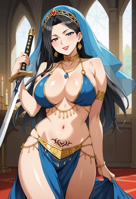 YukinoTomioka, long hair, black hair, blue eyes, large breasts, solo, jewelry, earrings,  smile, lipstick, parted lips, makeup, 8k, masterpiece, absurdes, highly detailed, highres, high quality, best quality, score_9, score_8_up, score_7_up, score_6_up,  e...