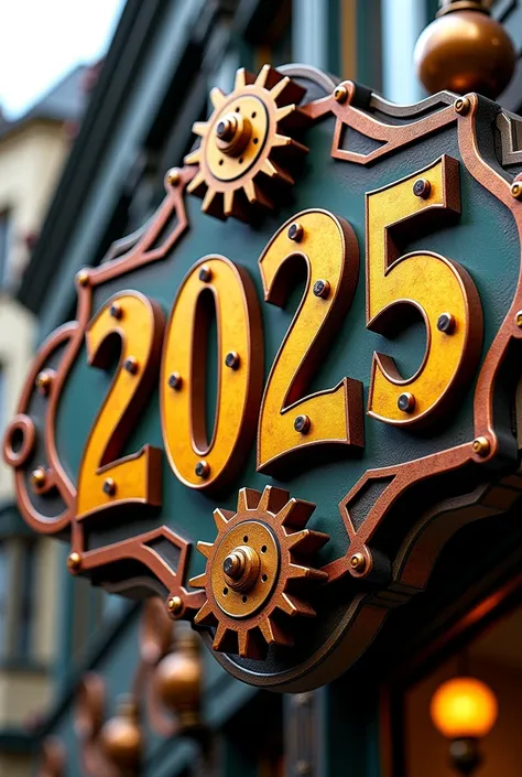 sign that says happy new year 2025 in steam punk style