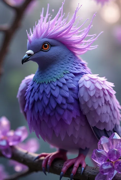 Create a fusion of a pigeon with amethyst 