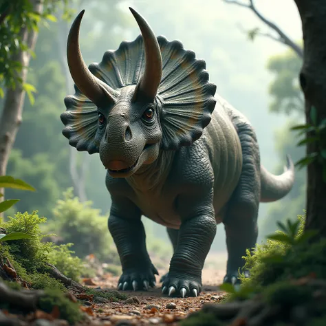 Majestic Triceratops .  It was the first time they had seen such a large and imposing dinosaur up close