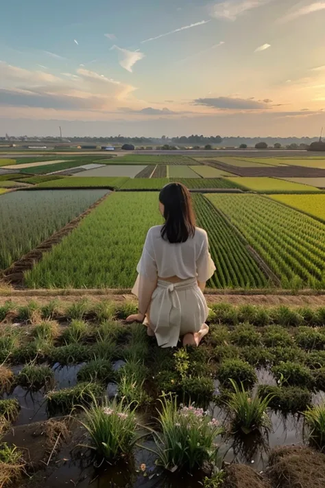 Greetings for the new year 2025 with a rice field in the background 