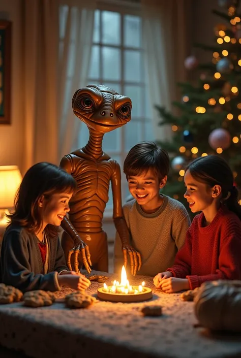 Dont make it like a cartoon. Make it like the original ET alien with a caption “Happy New Year Suttons”