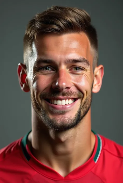 Create a realistic photo of Olaf Herzig, 28 years old, Australian, Feyenoord Rotterdam FC CB, create a randomized facial features including skin color, face shape, anything, but keep in mind he is Australian, focus on the face instead of whole body, and ma...