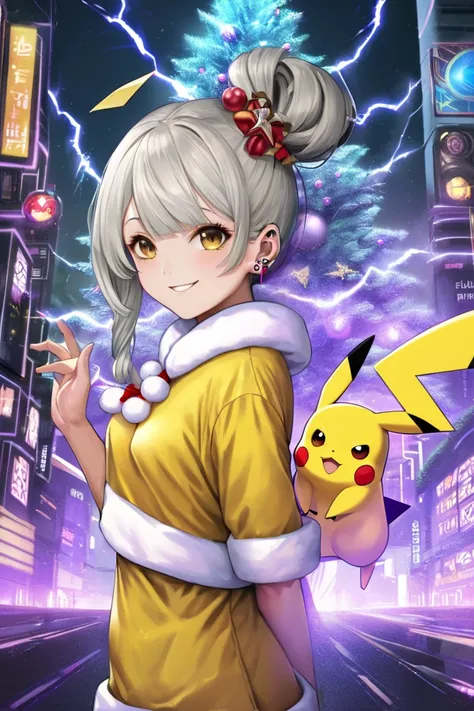 （ masterpiece ,  Better quality:1.2), (absurdities,   high resolution icon ,  Ultra-detailed), (Perfect anatomy), 
1 Japanese ( Pokémon Pikachu) woman,(( Pokémon Pikachu)),personification,（Pikachu）, hair smiling
22 years ,beautiful eyes00 , 
 (( multicolor...