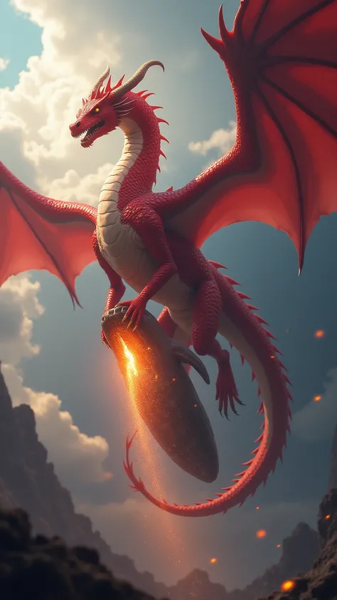 The red dragon is a giant that flies and soars, spits fire and holds the whale in its hands