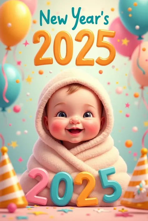 Happy new year 2025 poster for baby shop with baby image