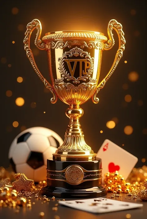  help me make a vip trophy icon， will have a lot of gold ，Plus the slot machine 、football、 Playing Cards