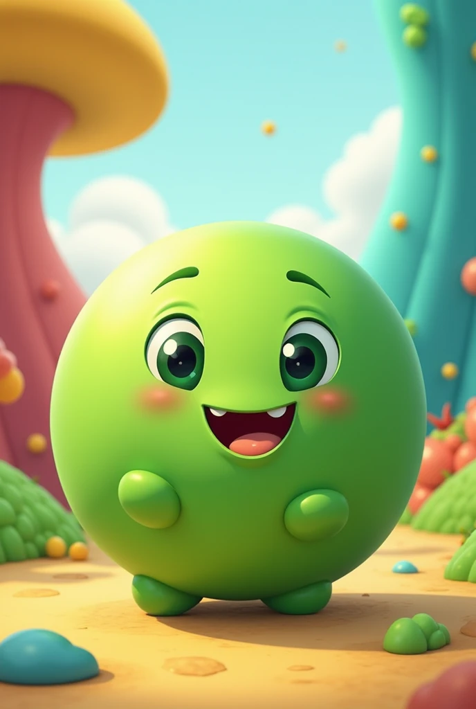 Create the image of a cartoon green ball