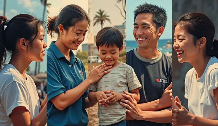 "A collage of images showing acts of kindness, such as volunteers helping the needy, people donating to charity, and heroic acts of bravery, all depicting the various forms of good in the world."