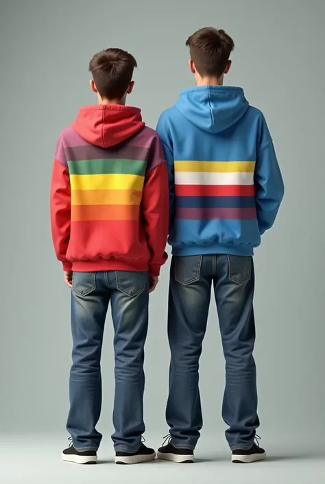 The phrase in Spanish y q the short one wears the sweatshirt with the LGBT flag and the tall one with the straight flag 