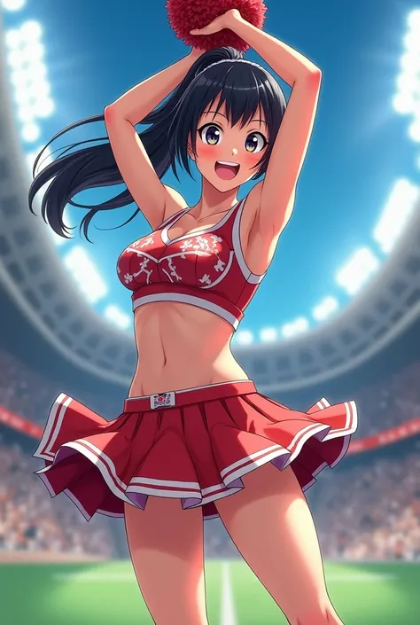 Japanese cheerleader with a bluma that emphasizes her butt