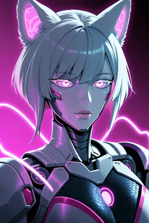 a female wolf cyborg ninja, humanoid animals, beautiful detailed eyes, beautifully detailed lips, long eyelashes, intricate mechanical cybernetic body parts, futuristic armor, glowing energy effects, sci-fi