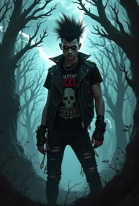 punk rock metalhead in the scary forest 