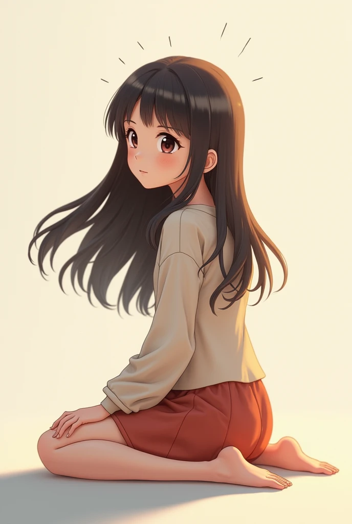 A young girl  sitting on the ground facing forward and turning her body to the left 3D character  png 
