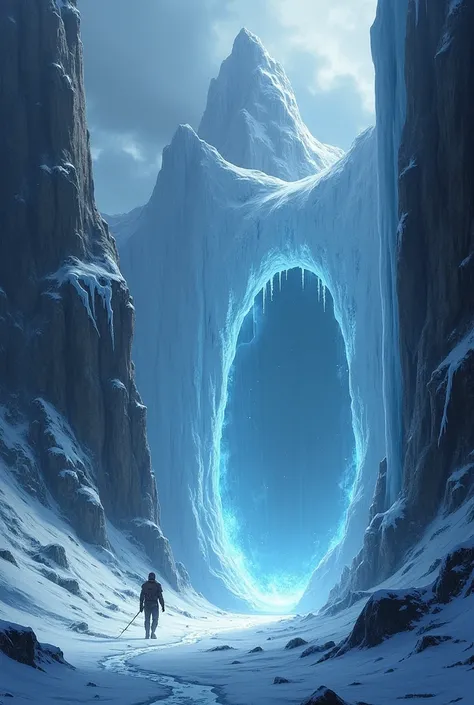 Shady portal inside an icy mountain