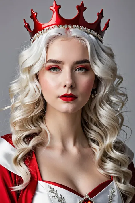 Girl with white Wavy Hair and a red crown