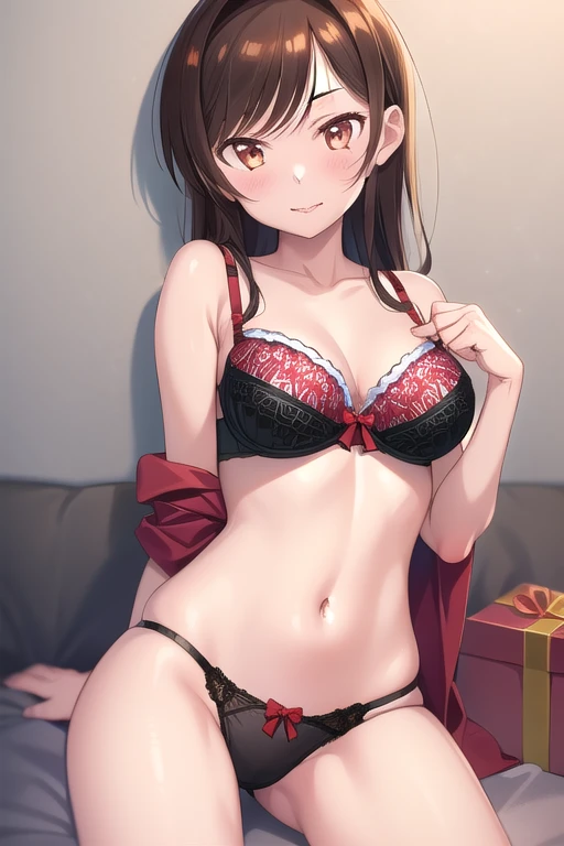 (1 girl), (Chizuru Mizuhara)
(Christmas clothes), (bra navideña),( panties navideña)