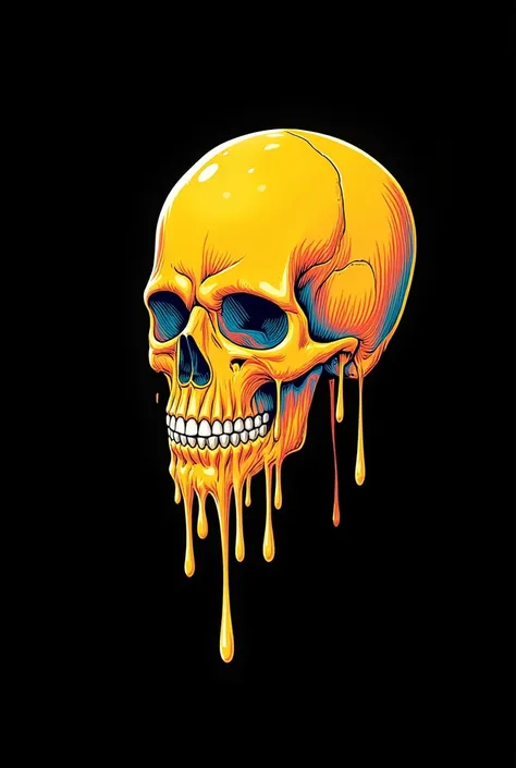 An avant-garde, psychedelic art illustration that combines surrealism and minimalism. It features a classic smiley face melting into a skull, with vibrant, flowing lines transitioning from warm colors at the top to cooler hues at the bottom. The smiley fac...