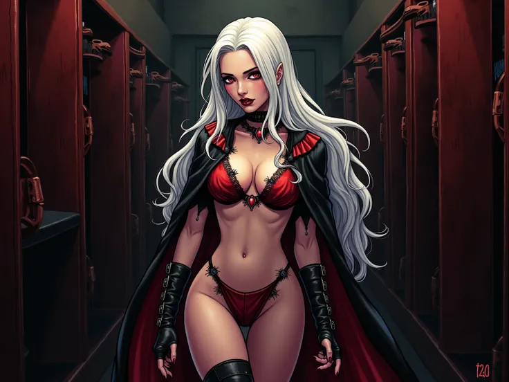 Comic book style image of a female,  side view, pale complexion, standing and looking down,  backstage at a wrestling arena,  focused expression not looking at the viewer
Complexion: Fair, almost porcelain-like, with an ethereal, otherworldly glow that emp...