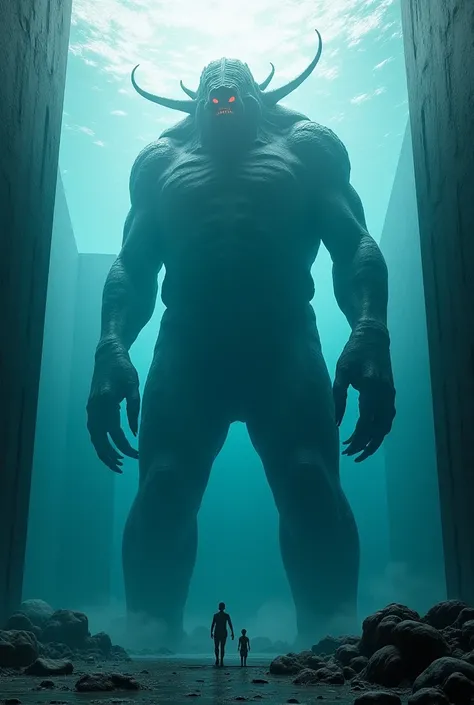 ultra realistic image of a huge monstrous creature submerged in a large mega cat water tank