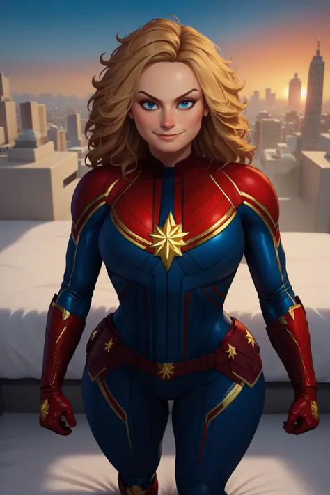  score_9,  score_8_above,  score_7_above,  score_6_above,   source  _animated, 1 girl, Alone,  big breasts,  wide hips,  thick thighs in bed, Captain Marvel,  cptmvl ,  blond hair ,  long hair, Blue eyes,  red and blue body suit, red gloves,  belt,  big br...